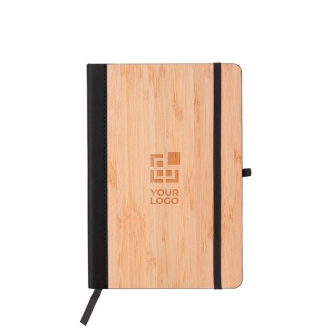 Cuaderno con tapa de bambú y cuero sintético A5 hojas a rayas