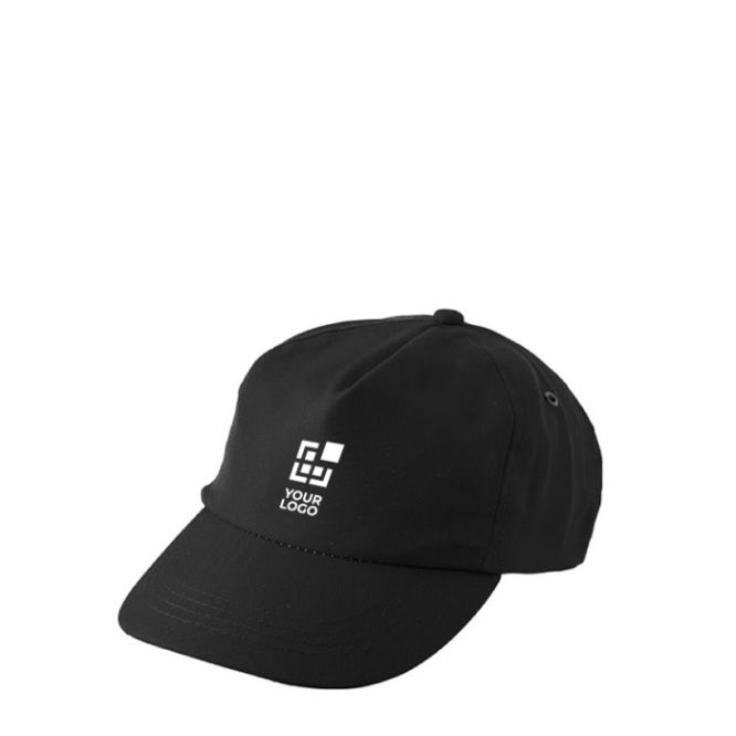 Gorra bordada con logotipo y con cierre de hebilla RPET de color negro