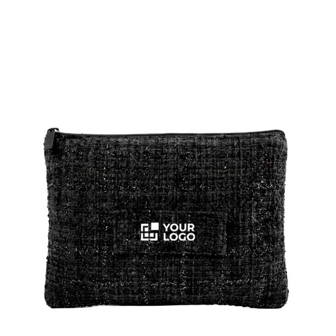Neceser plano de poliéster con acabado bouclé y cremallera 270 g/m²