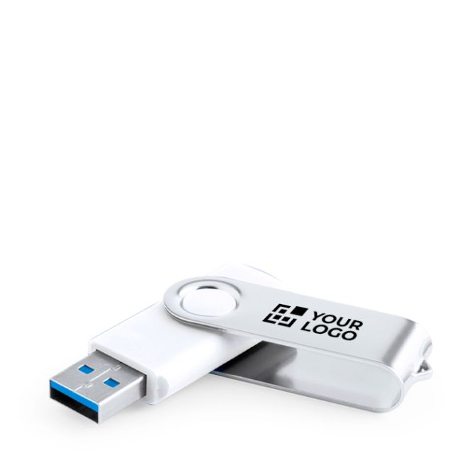 USB con clip metálico en formato giratorio y cuerpo en blanco