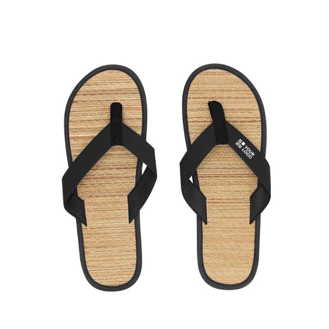 Chanclas con superficie de paja y tiras de piel sintética