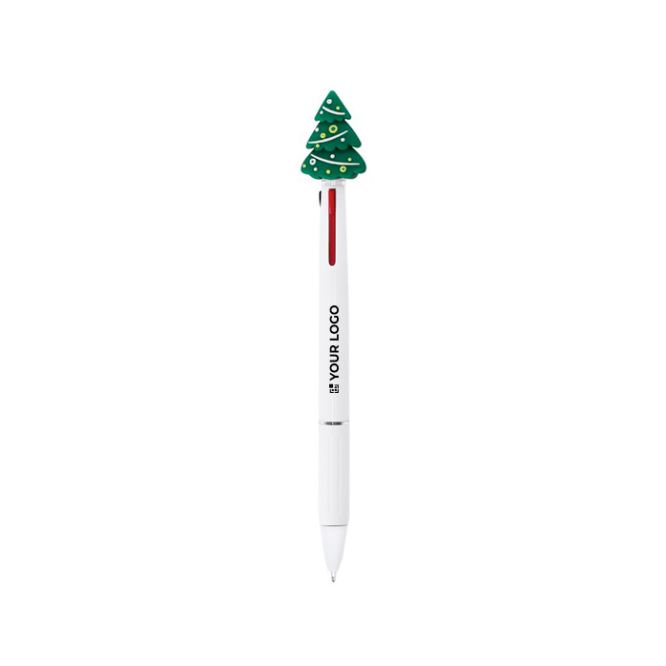 Bolígrafo de 3 colores con detalle navideño de goma en parte superior