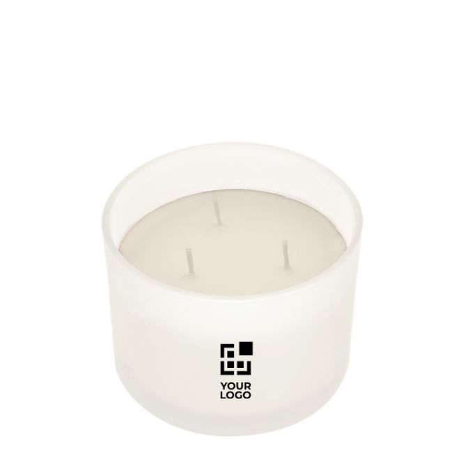 Vela aromática en tarro de cristal con tres mechas en varios aromas