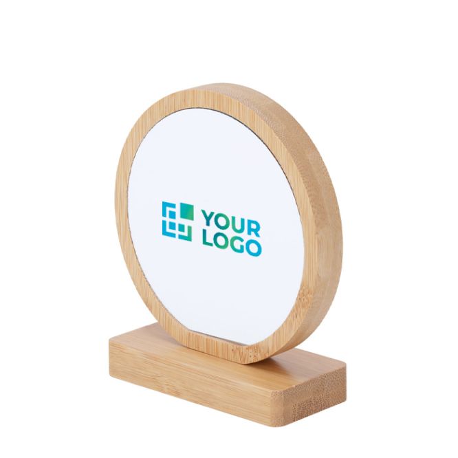 Placa conmemorativa de bambú en forma circular con doble imán