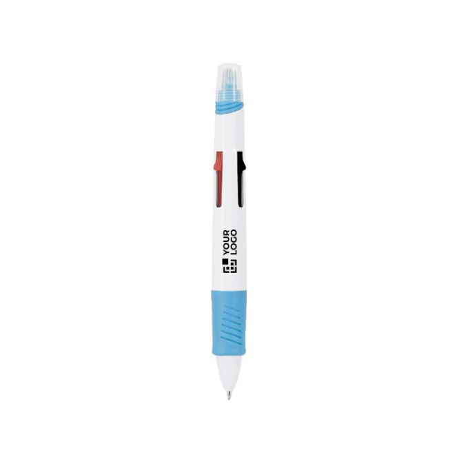 Bolígrafo de 4 colores con subrayador integrado con capucha