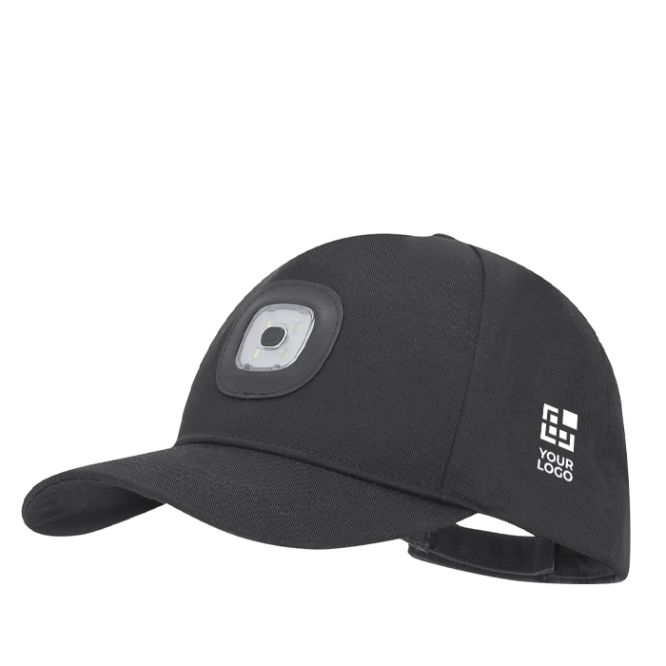 Gorra 5 paneles de poliéster con linterna de 4 LEDs extraíble 200mAh