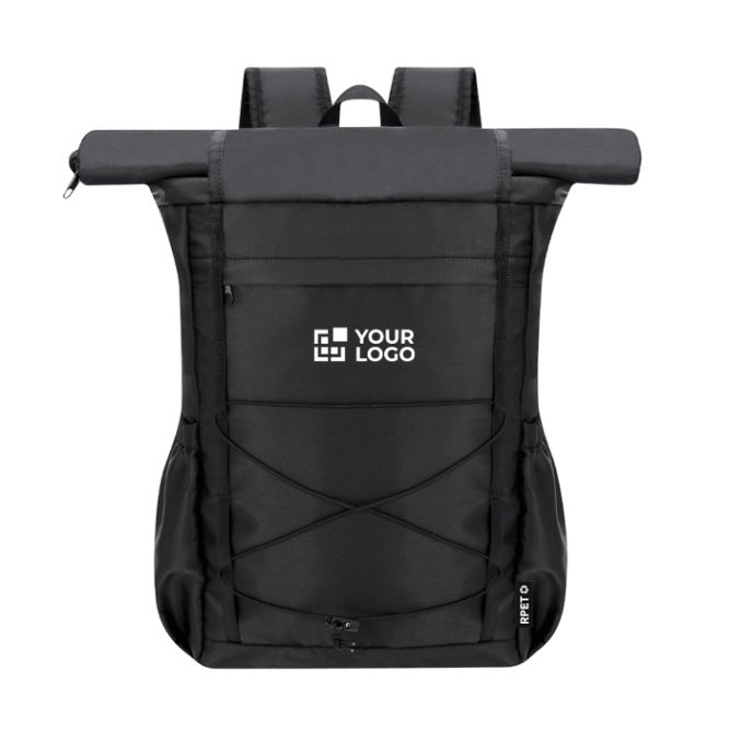 Mochila enrollable de RPET con cierre doble y bolsillo portátil 15