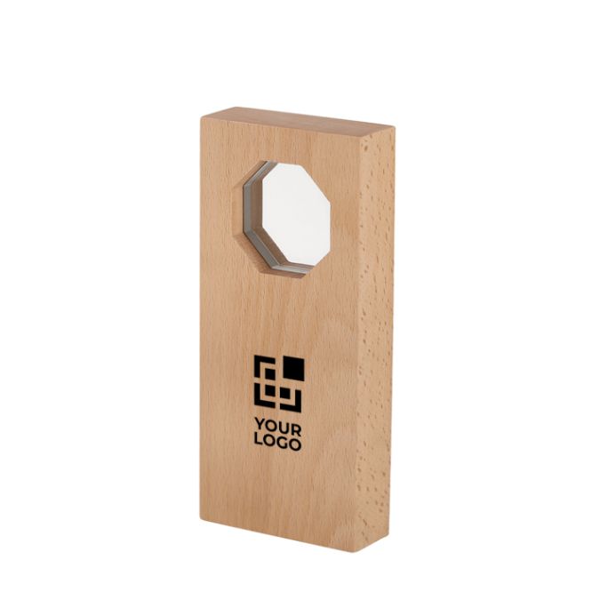 Placa trofeo octagonal de madera y cristal para reconocimientos