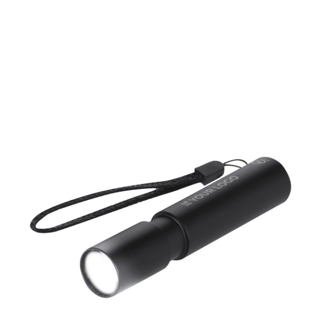 Linterna de aluminio reciclado con zoom y batería recargable