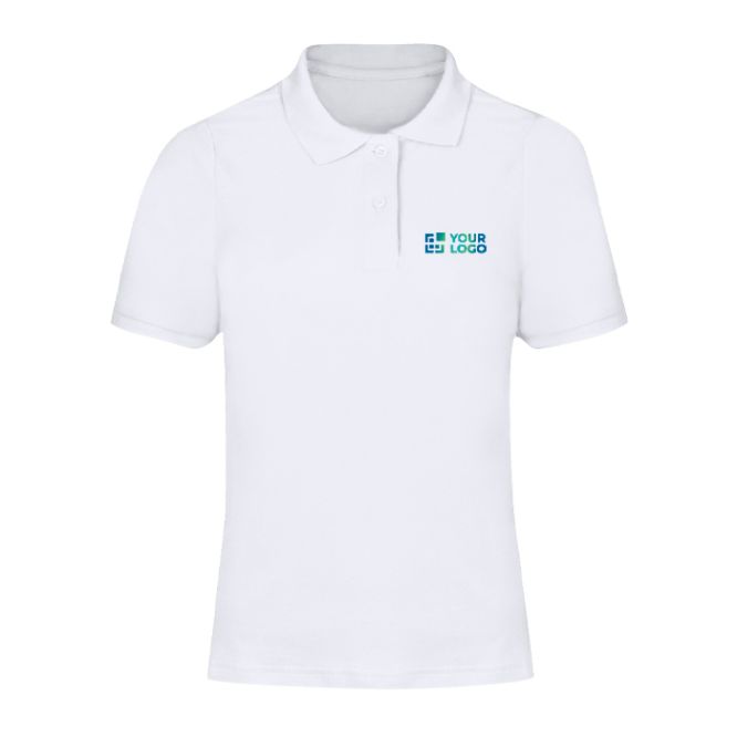 Polo mujer manga corta algodón piqué blanco fit femenino 180g/m²
