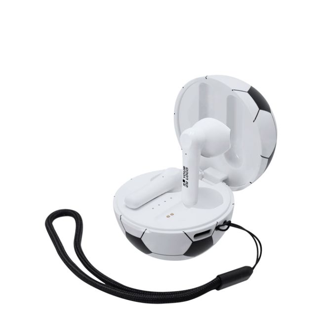 Auriculares en estuche con forma de balón con asa de transporte