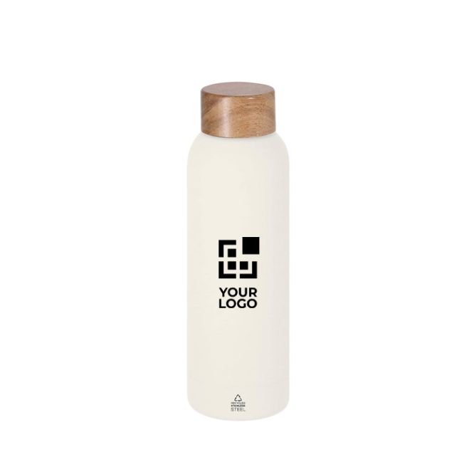 Botella acero inoxidable con acabado gomoso y tapa de bambú 700ml