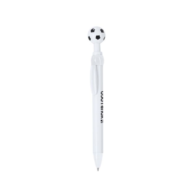 Bolígrafo pulsador con diseño balón de fútbol y tinta azul