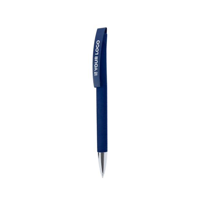 Bolígrafo pulsador con cuerpo y clip de goma tinta azul