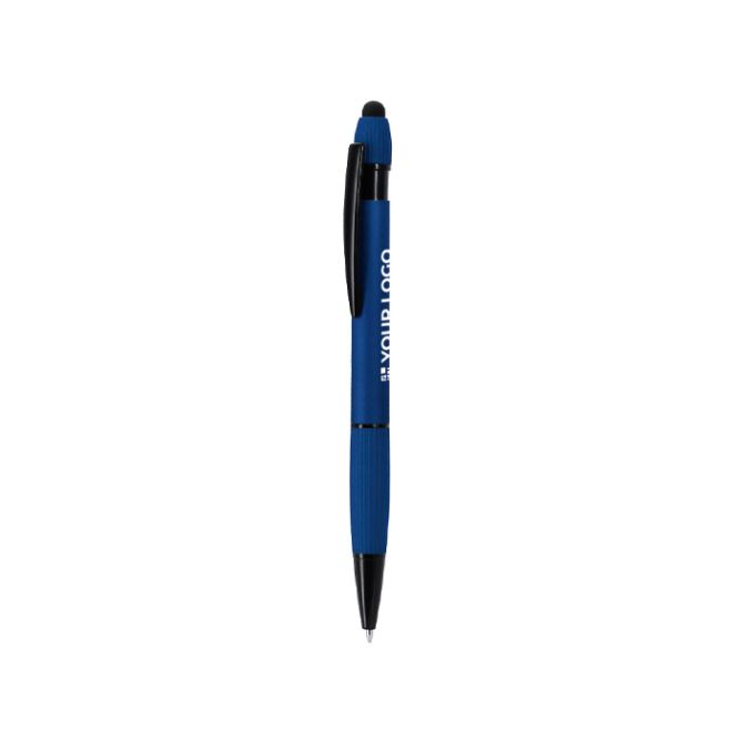 Bolígrafo puntero de aluminio reciclado y acabado gomoso tinta azul