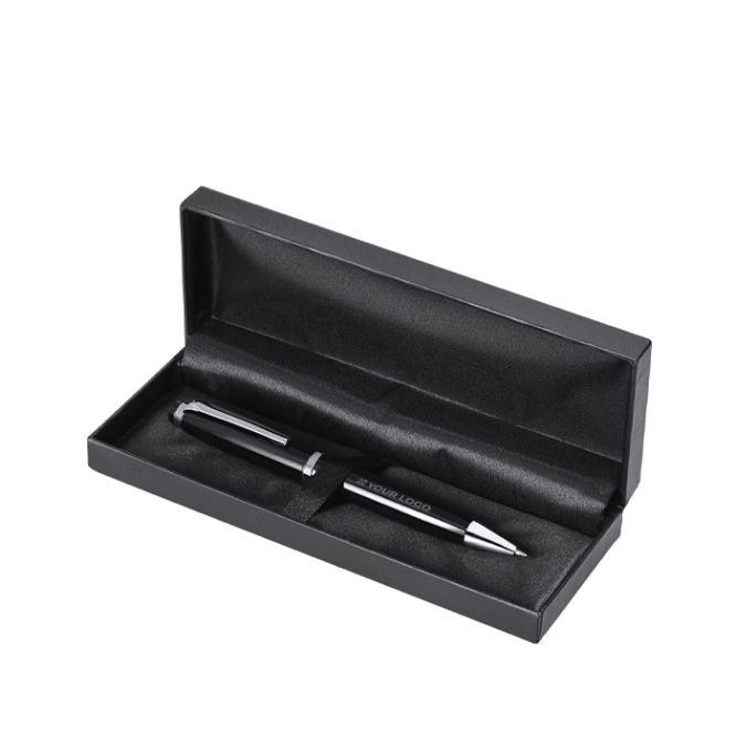 Bolígrafo giratorio de aluminio con estuche de PU y tinta azul