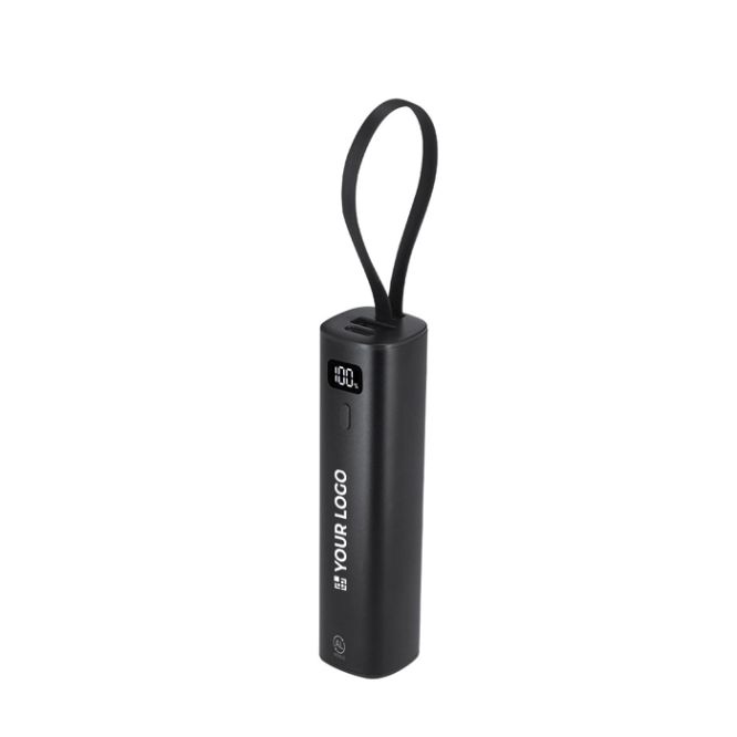 Power bank de aluminio reciclado con cable tipo C integrado 5000mAh