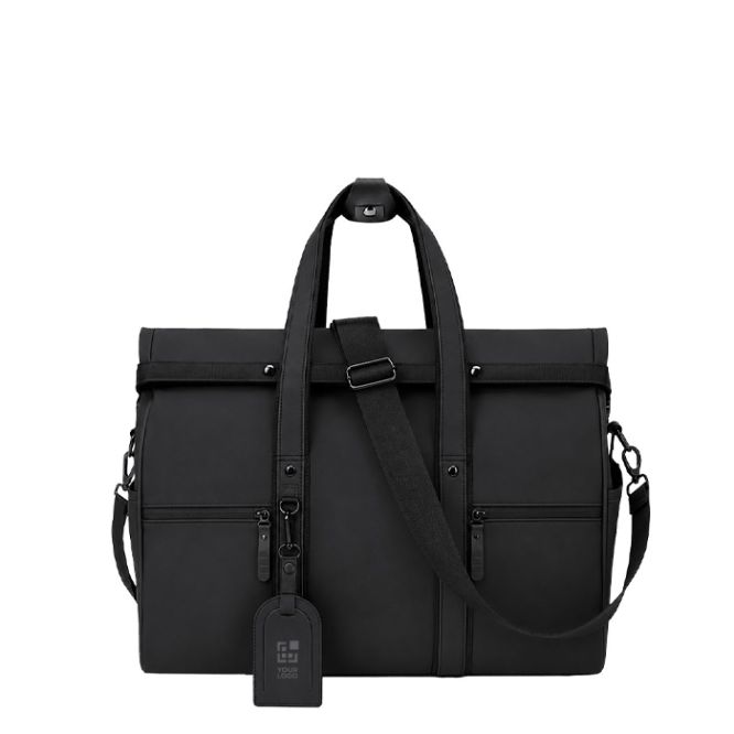 Bolso de viaje roll-top de piel sintética con cinta trolley y correa
