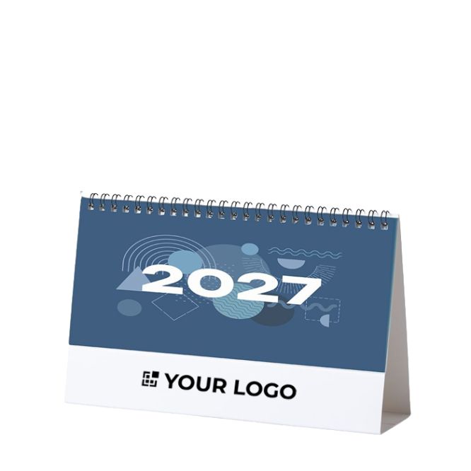 Calendario de sobremesa de cartón en forma triangular con anillas