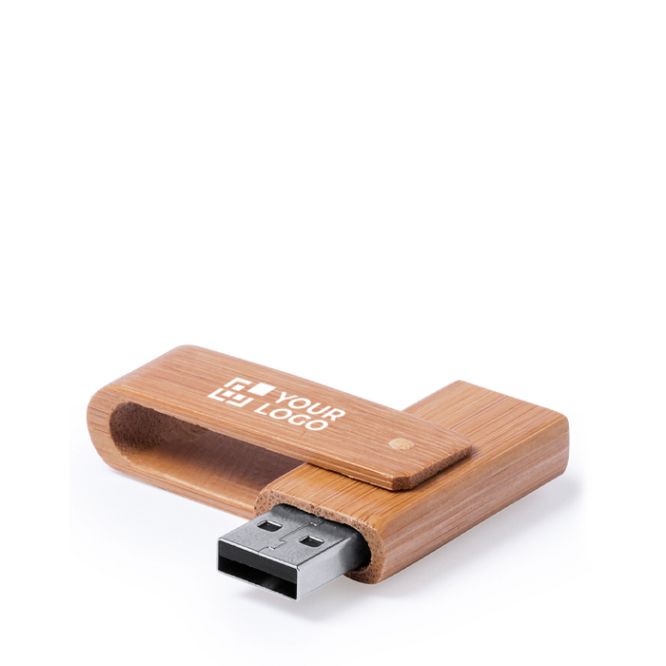 USB de madera de bambú con mecanismo giratorio protector