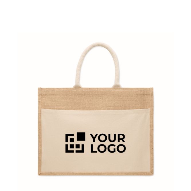 Bolsa de yute con bolsillo frontal y asas de cuerdas 280 g/m²