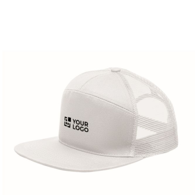 Gorra 7 paneles de algodón con visera plana y malla