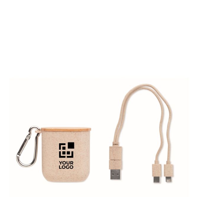 Set de cables en estuche con tapa que sirve como soporte móvil