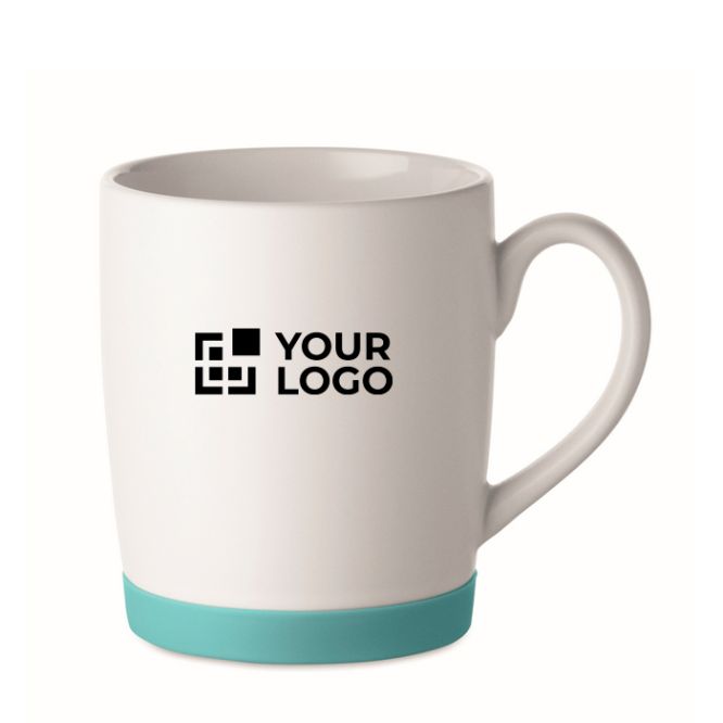 Taza cerámica blanca mate con base de silicona a color 300ml
