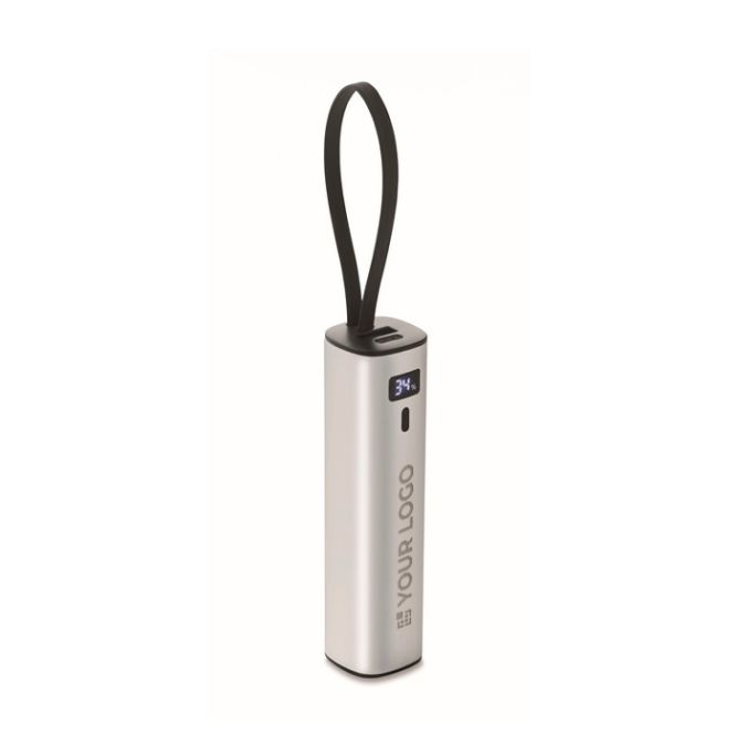 Powerbank de aluminio reciclado con indicador de batería y cable 5.000mAh