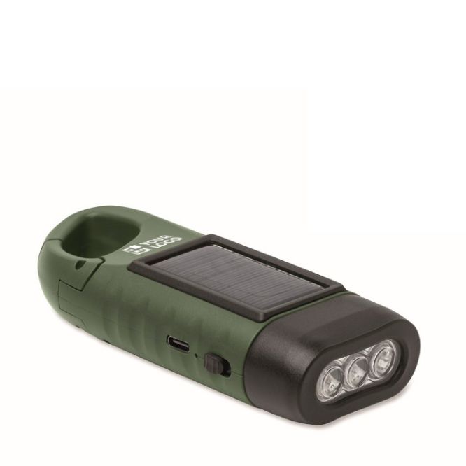 Linterna de plástico rígido de 3 LED con panel solar y dinamo manual