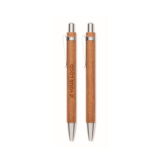 Set de escritura de madera con bolígrafo de tinta azul y portaminas