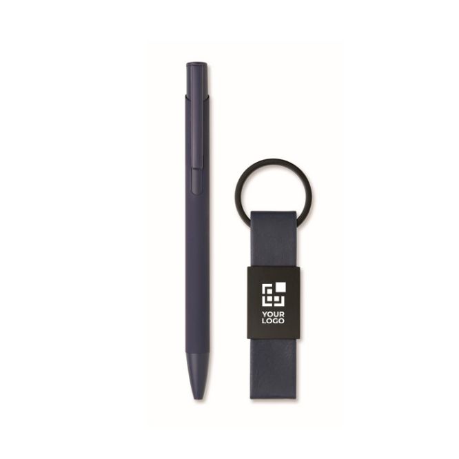 Set de regalo con bolígrafo de aluminio reciclado y llavero de PU