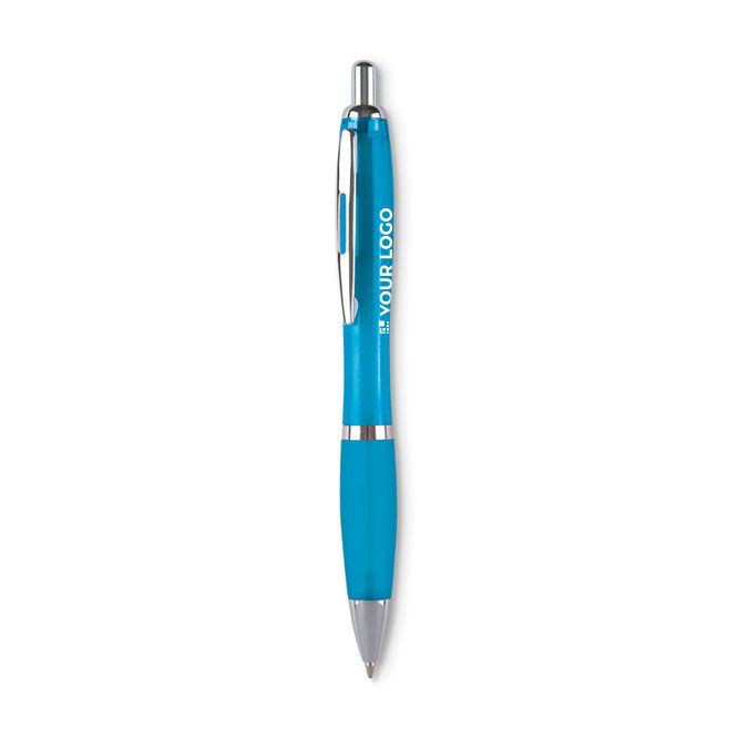 Bolígrafo de plástico ABS con pulsador y tacto suave de tinta azul