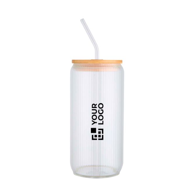 Jarra de vidrio borosilicato con tapa de bambú y pajita 500ml