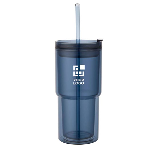 Vaso de doble pared con tapa giratoria y pajita incorporada 480ml