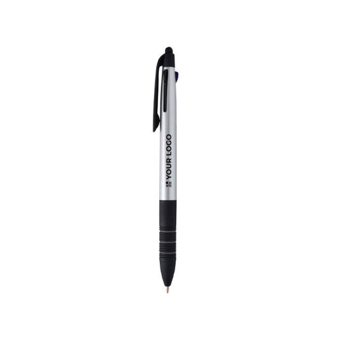 Bolígrafo 3 en 1 con stylus y 3 tintas en acabado metálico