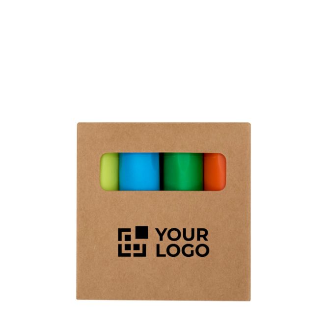 Set de mini rotuladores fluorescentes 4 colores en caja kraft