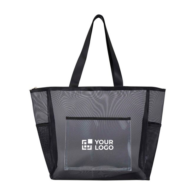 Bolsa tote de malla reciclada transparente con cremallera 23L