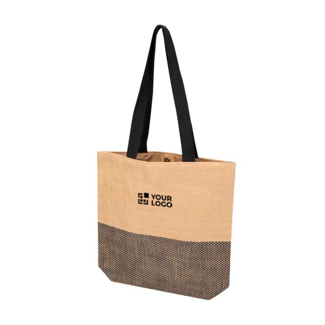 Bolsa de paja tejida con botón magnético y base ancha 10L
