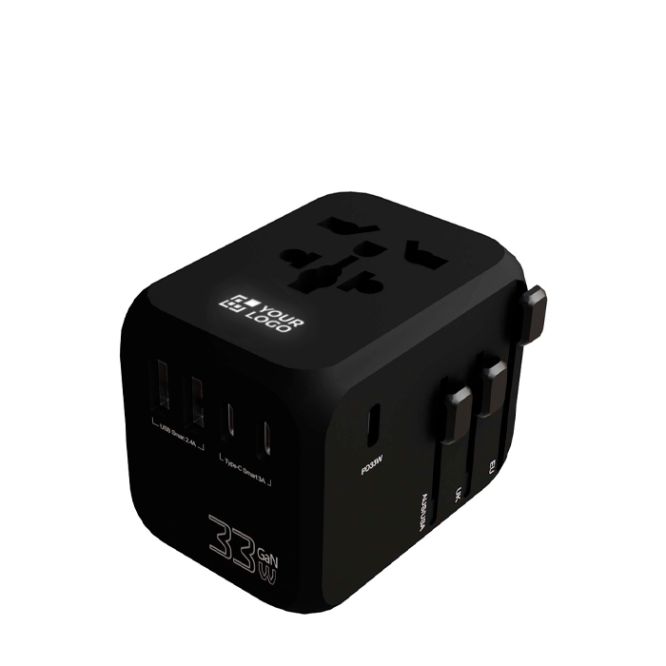 Adaptador de viaje personalizable con carga rápida 33W GaN