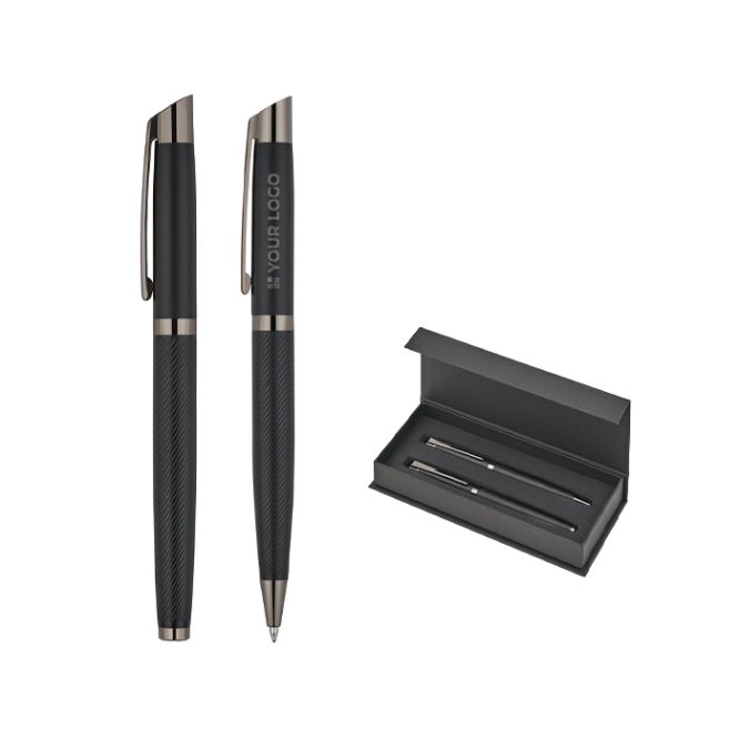 Set de escritura de bolígrafo y roller en aluminio mate tinta azul