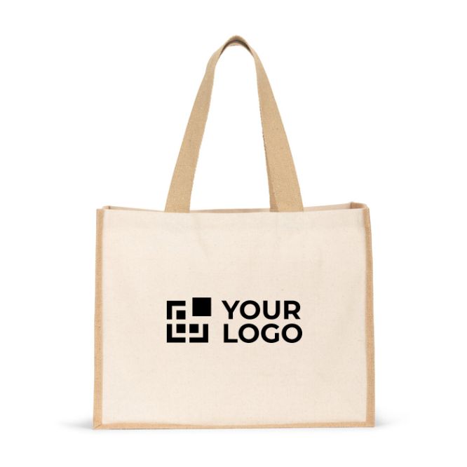 Bolsa de lona con fuelle y lateral laminado con asas largas 320g/m2