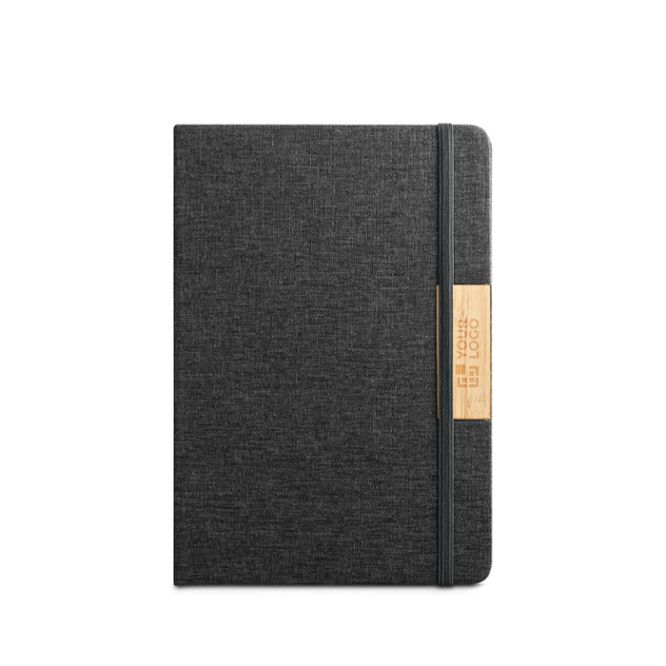 Cuaderno con tapa dura de bambú y RPET con cierre A5 hojas a rayas