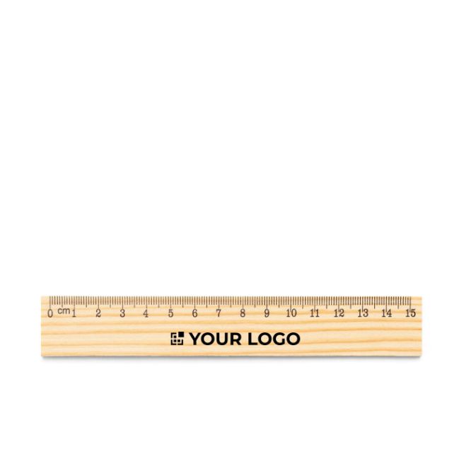 Regla de madera de pino con escala impresa en negro 15cm