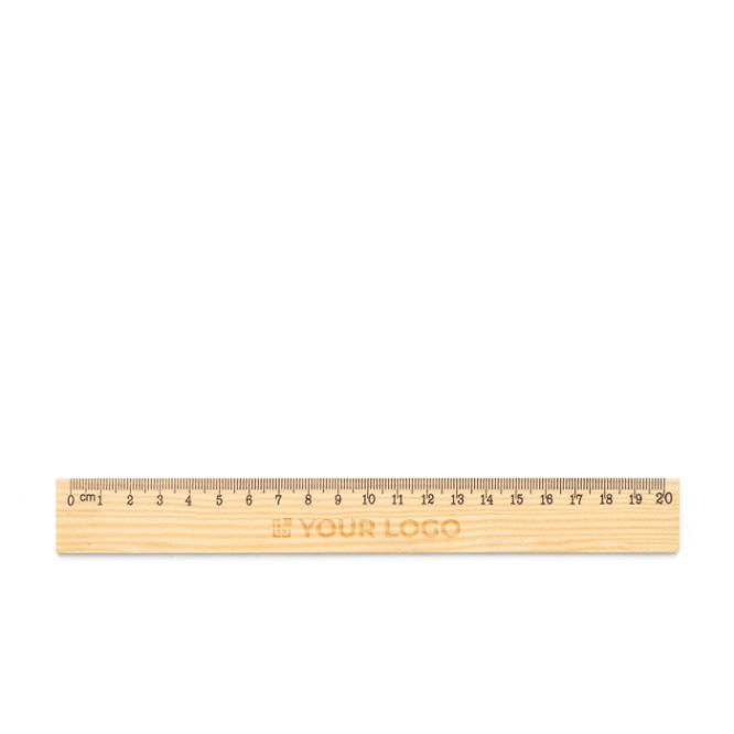 Regla de madera de pino con escala impresa en negro 20cm