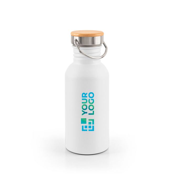 Botella de acero inoxidable con tapa de bambú con asa 580ml