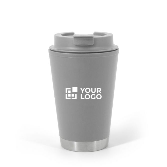 Vaso de viaje de plástico doble pared con tapa abatible 410ml