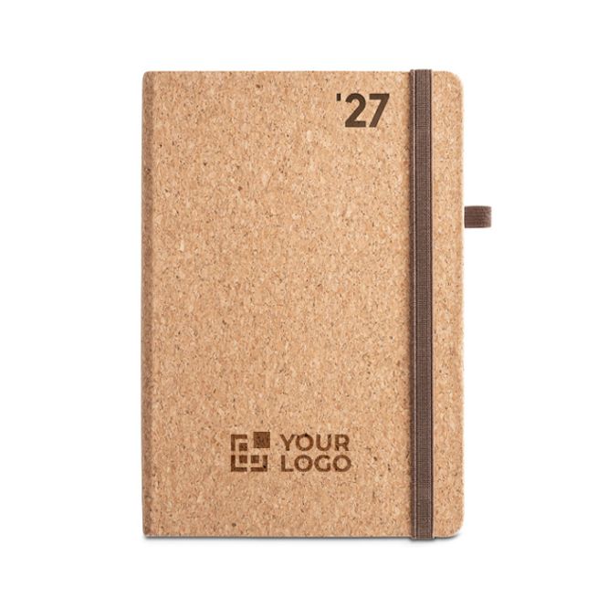 Agenda de tipo corcho con plan diario y hojas a rayas A5