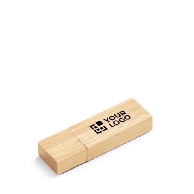 USB hecho de bambú con tapa de cierre y caja de papel kraft