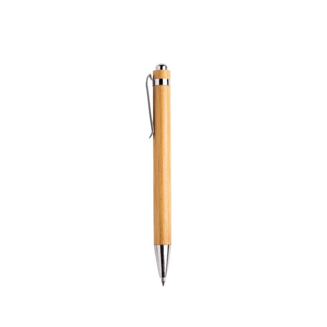 Lápiz de bambú con clip metálico y tinta de escritura infinita